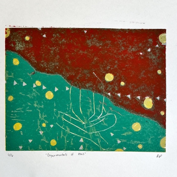 Abstract Art Print in Red and Green - Picture 1 of 1